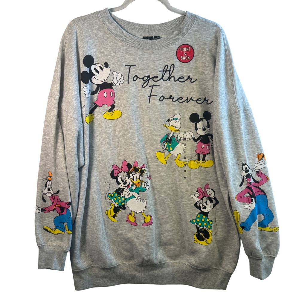 Disney Mickey Minnie Goofy Daisy Together Forever Graphic Sweatshirt Gray M NWT